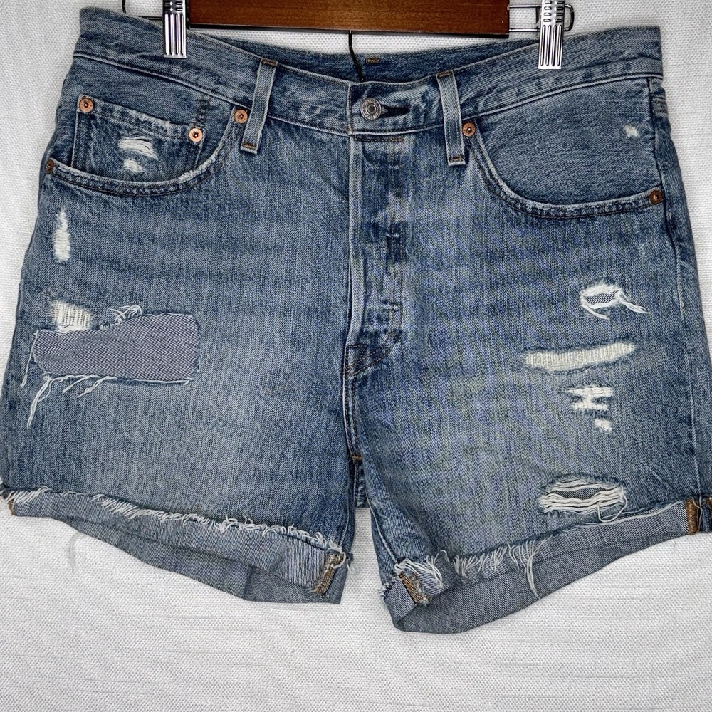Levis 501 Shorts Womens 30 Blue Comfort Distressed Button Fly Cut‎ Offs Western